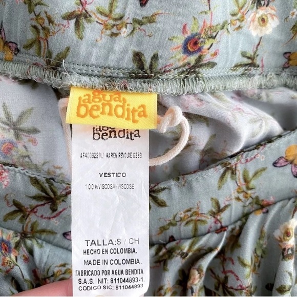 Agua Bendita Karen Midi Long Dress Seagreen Geen Floral Button Front Slit S - Picture 7 of 12